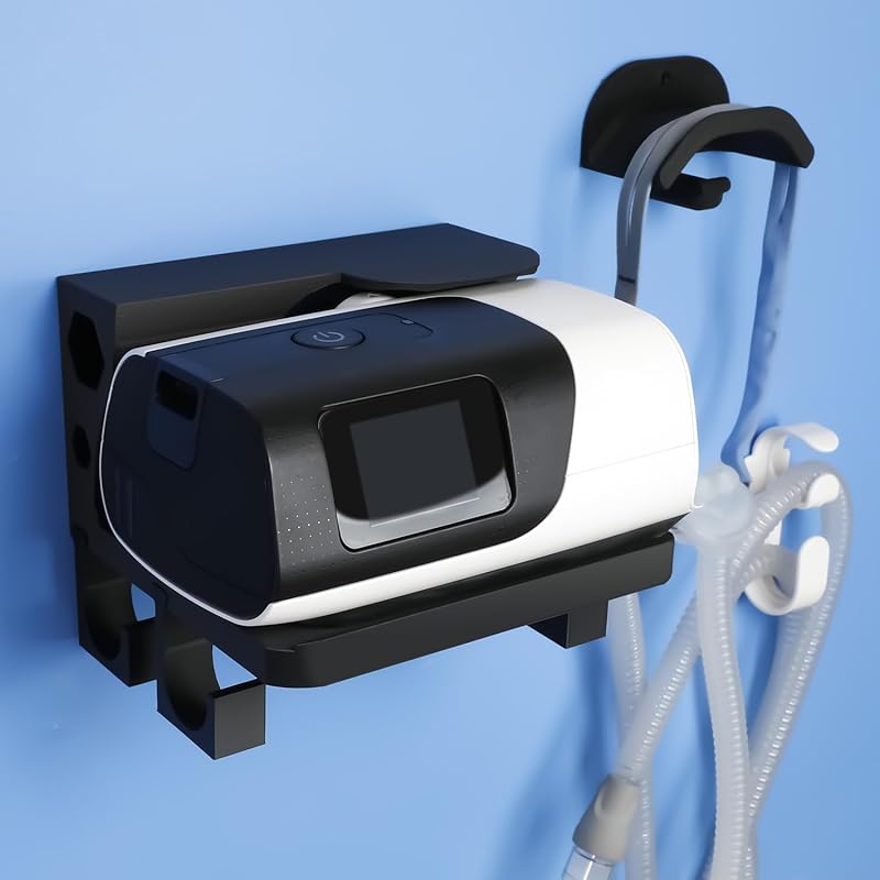 Улучшенный комплект настенной полки для CPAP-аппарата AirSense 11 с вешалкой для CPAP-шланга и 4 нижними крючками и крючком для маски, для аккуратного хранения маски, экономии места, предотвращения запутывания шланга чёрный