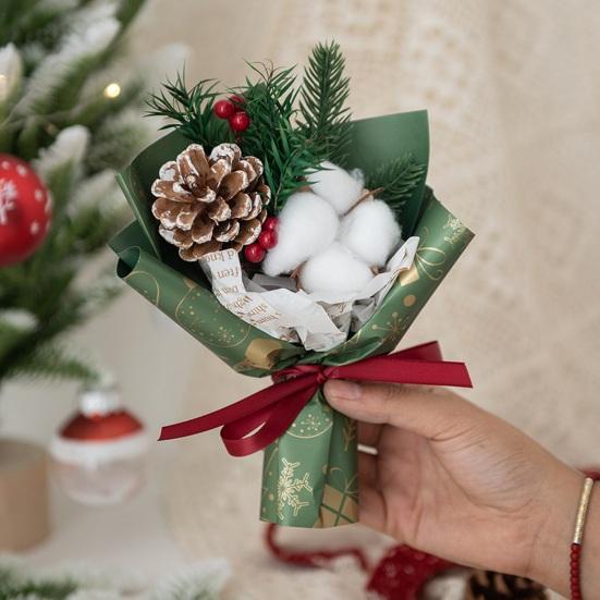 Mini vánoční kytice Umělé jehličí Borovice Šiška Bavlněná květina Ruční kytice Ornament Roztomilé stolní ozdoby Dekorace na vánoční stromeček