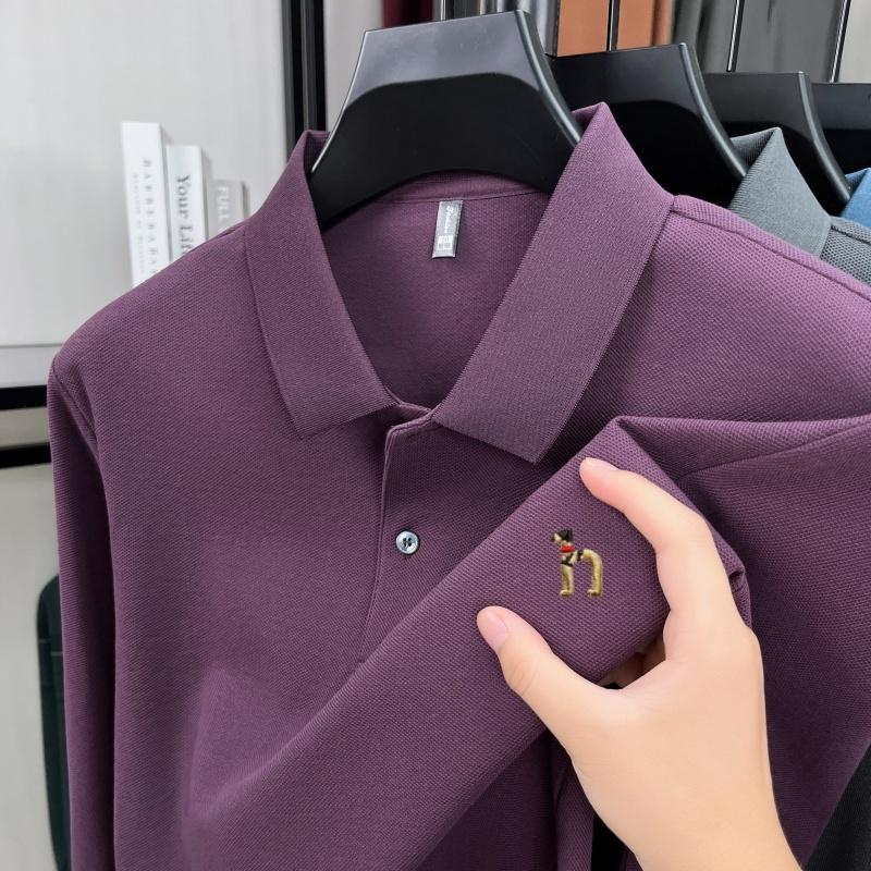 100% Ren Bomull Langermet Herre Poloskjorte Lett Luksusmerke Mote Tegneserie Valpebroderi Business Casual Ny T-skjorte