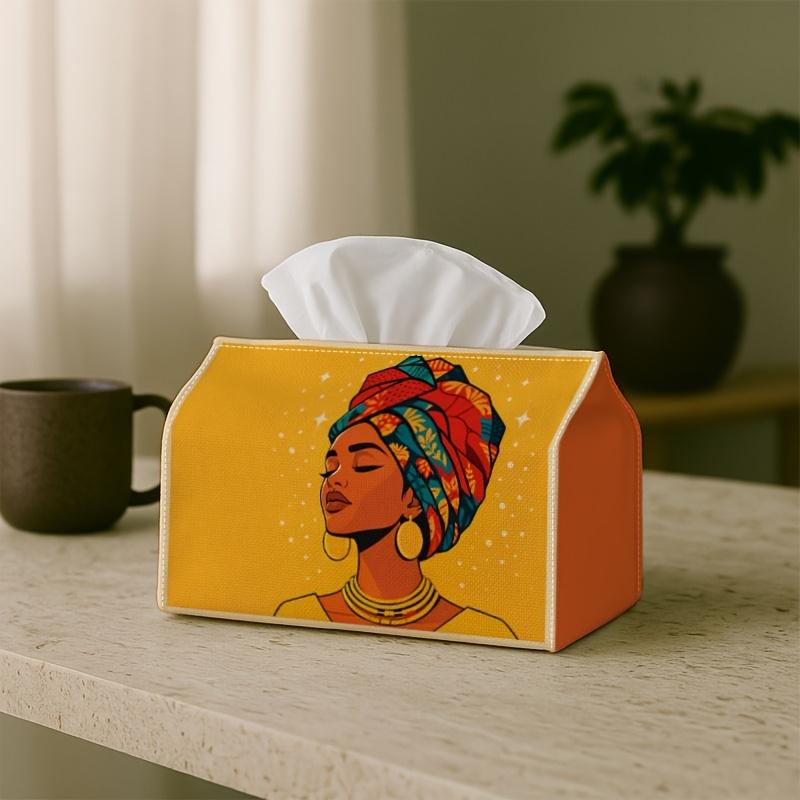 1pc African Contemporary Art Tissue Holder, Yellow Woman Design for Creative Home Living Room Storage, Minimalist Color Tissue Holder, Napkin Dispense