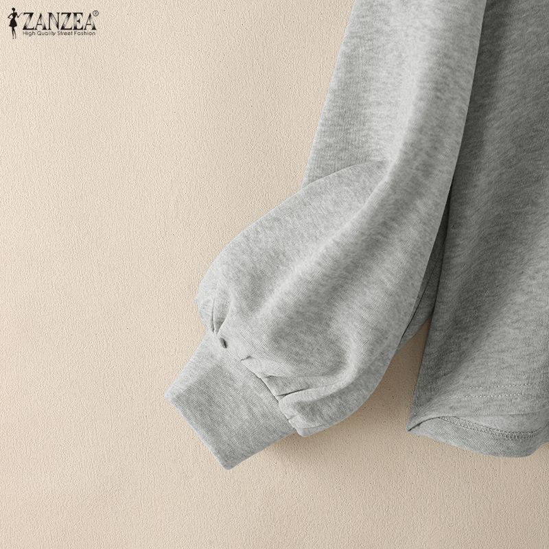 ZANZEA Women Casual Stand Collar Splice Long Sleeve Blouse Tops