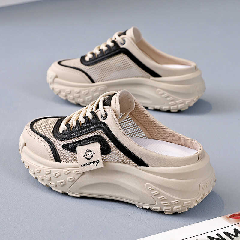 Casual half-drag women's shoes summer wear one pedal lazy shoes sports shoes 2025 new mesh cool slippers