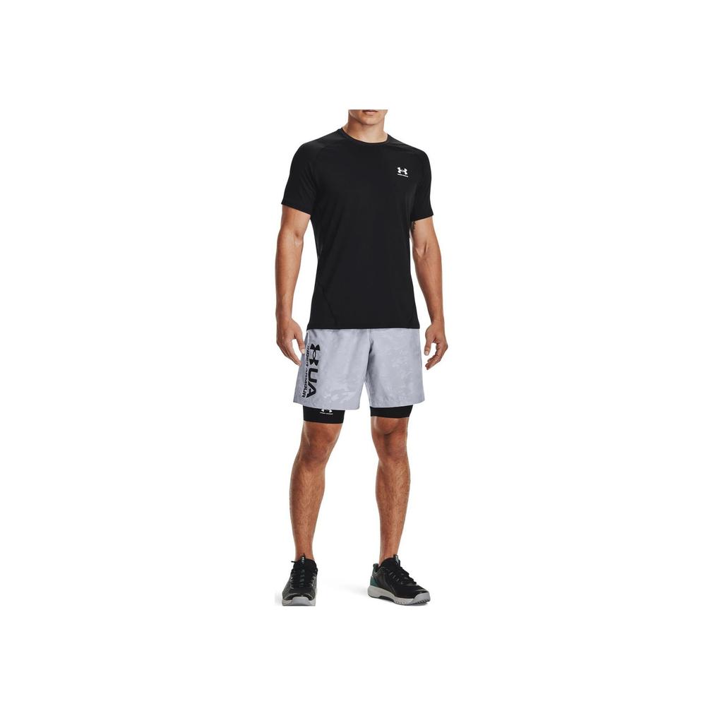 Under Armour Solid Color Letter Logo Print Crew Neck Short Sleeve T-Shirt Men Tops Black 1361683-001