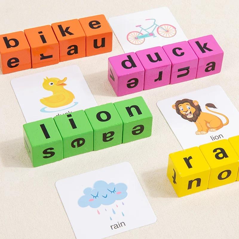 Wooden Spell Word Montessori Toy Letter Cognitive Challenge Memory Arithmetic Number Learning Educational Toy for Children