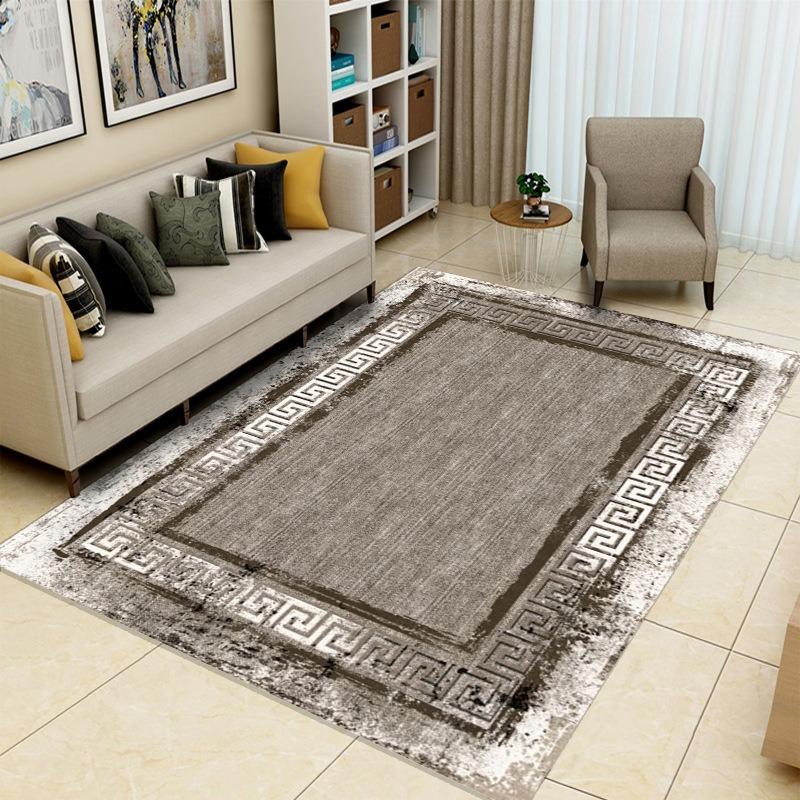 Elegant Retro Border Carpet with Exquisite Patterns Non Slip Coffee Table Mat for Living RoomBedroomCasual and ComfortableCarpet