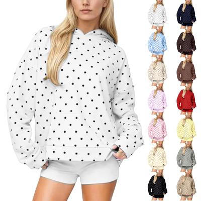 Felpa da donna casual con cappuccio a pois e tasche