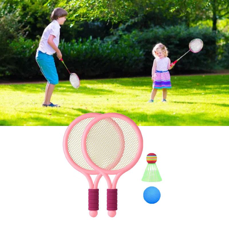 Children Badminton Racket Set Improve Coordination Tennis Rackets for Outdoor Backyard Games Pink