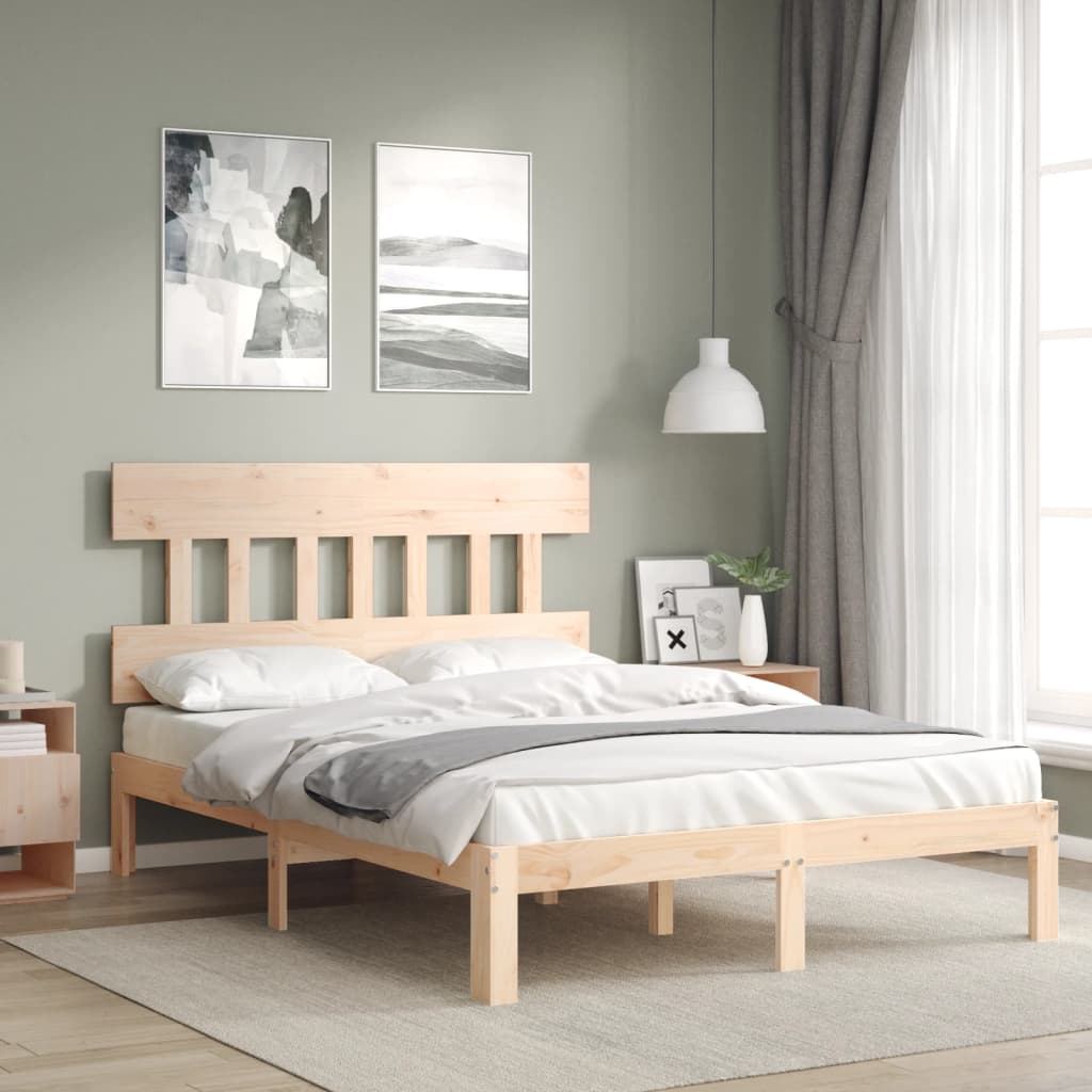 Solid Wood Bed with Headboard