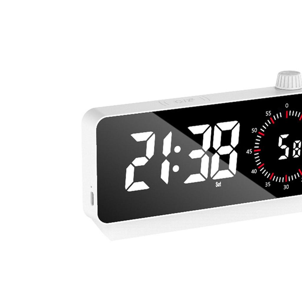 LED Digital Alarm Clock Portable Mirror for Table Home Decoration White