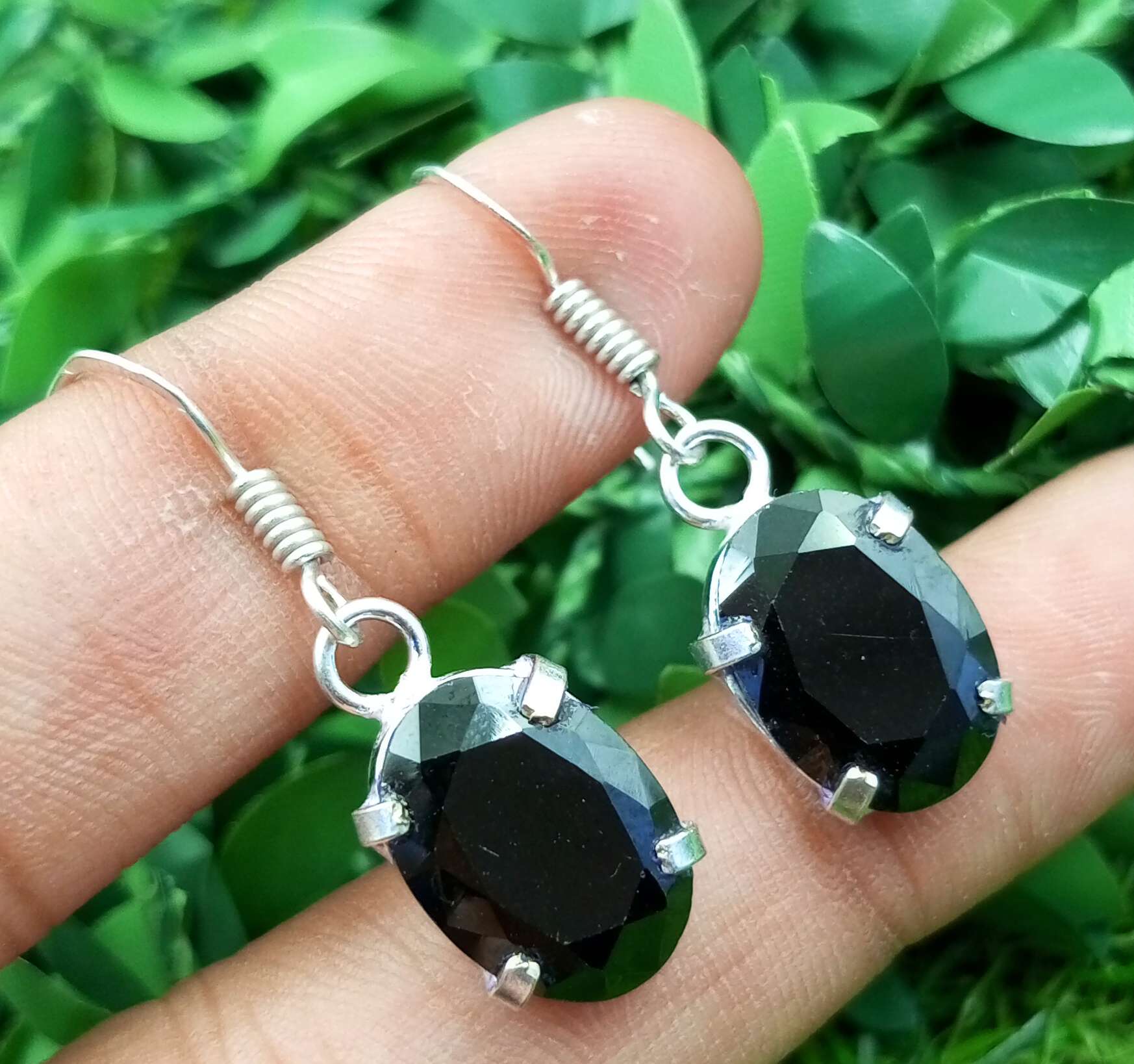 

Black Topaz Gemstone 925 Sterling Silver Plated Women Prong Earrings Jewelry PQY-IJ14173