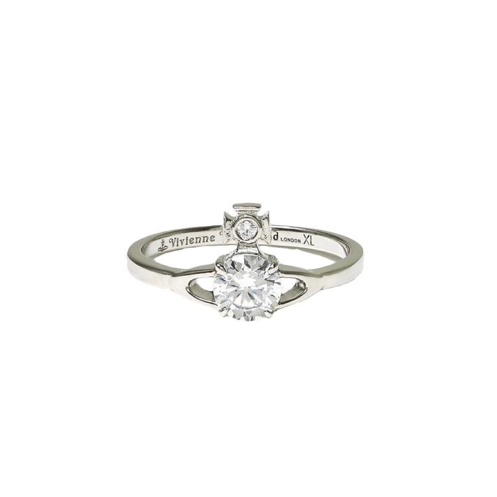 Vivienne Westwood Style Four-Prong Planet Ring, CZ Saturn Ring for Women, Minimalist Fashion Jewelry, Silver