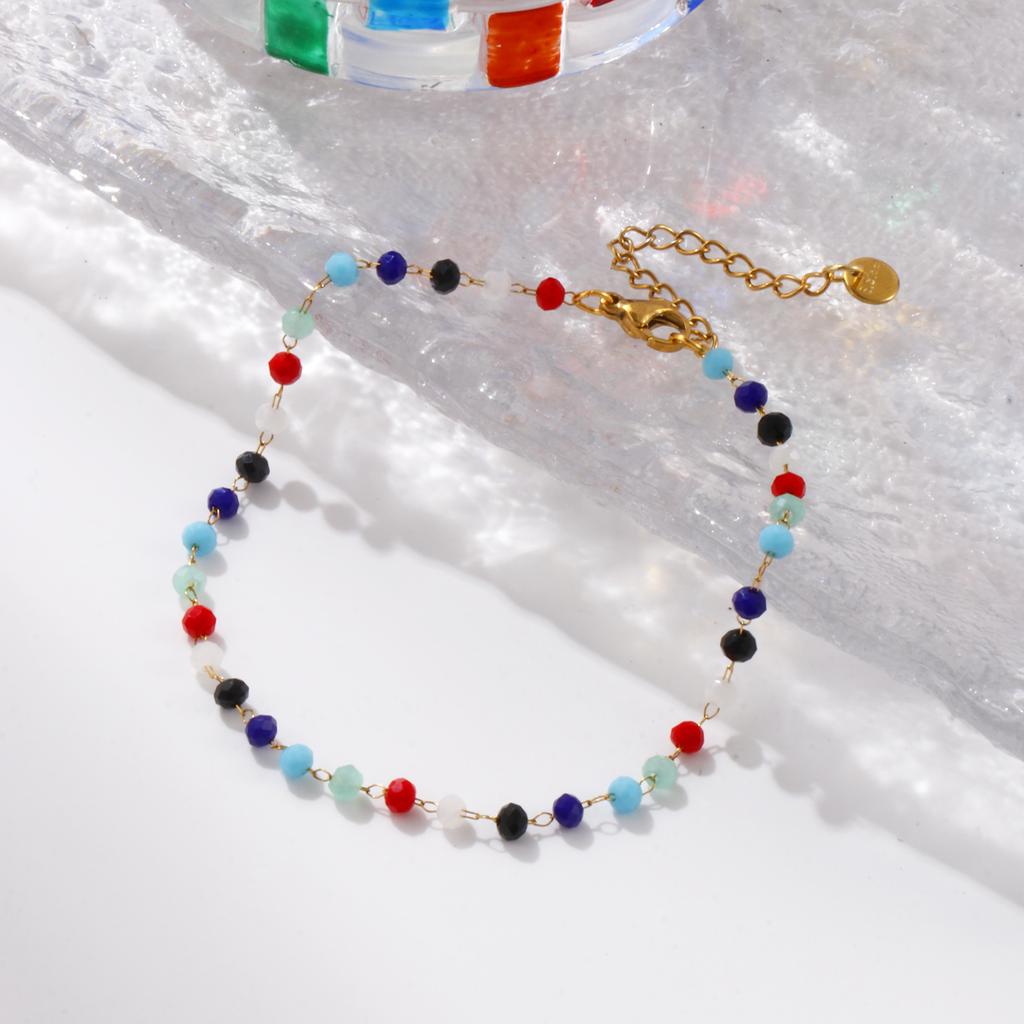 Fashion Summer Anklet 18K Gold Plated 304 Stainless Steel & Glass Beaded Chain Anklets For Women Beach Gift 22cm(8.7") long
