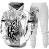 Neue Tier 3D Tiger Gedruckt Hoodie + Hosen Anzug Coole Männer/Frauen 2 Pcs Sportwear Trainingsanzug Set Herbst und Winter männer Kleidung
