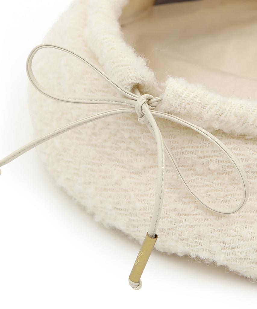 Eondeokeonteulolseutyudio Winter Boucle Beret Plate Beret / Strap / Boucle / Cream