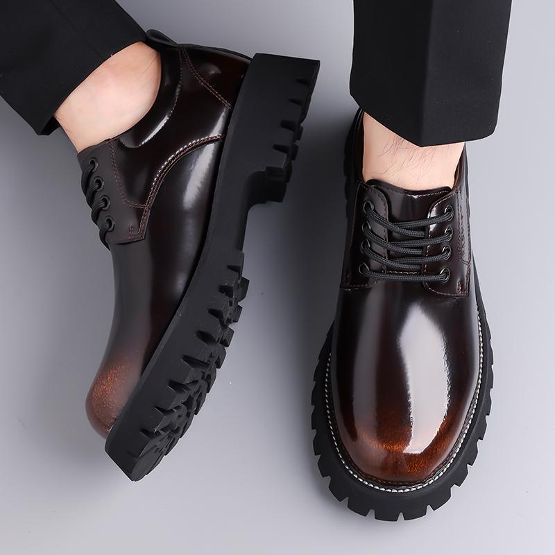 Fashion Casual Business Men's Leather Shoes Minimalist and trendy design styles Outdoor street  Thick soled adult Black classic shoes