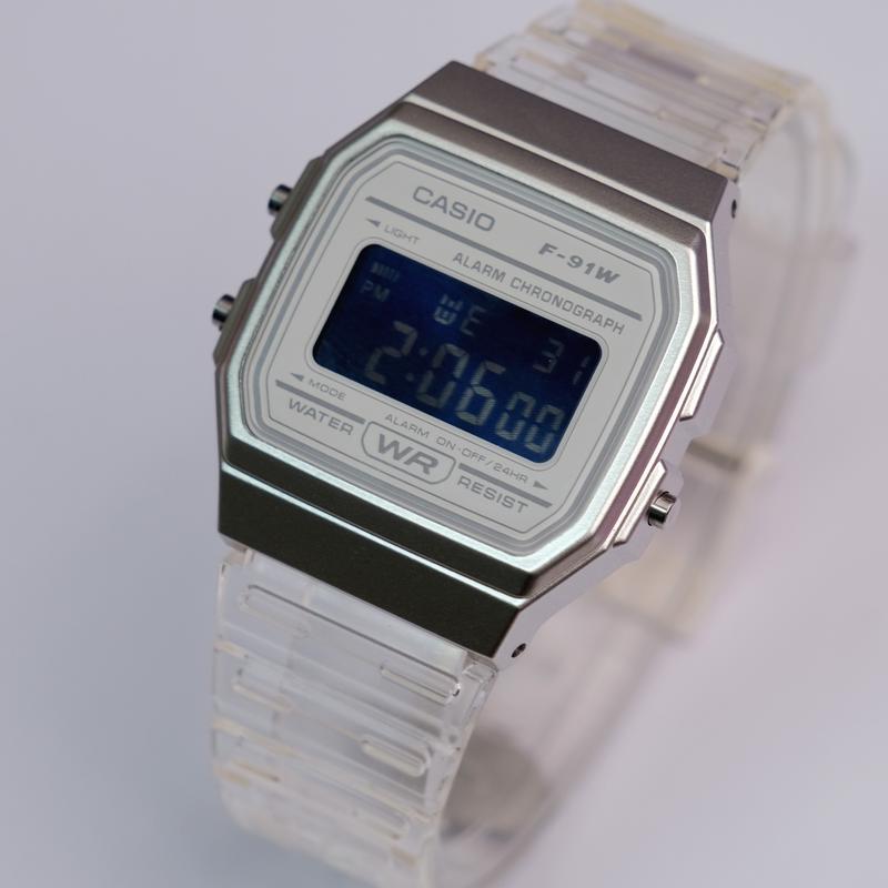 CASIO Customized watch modified series metal texture screen electronic movement resin strap same style for men and women purple dia F-91WS-7DF