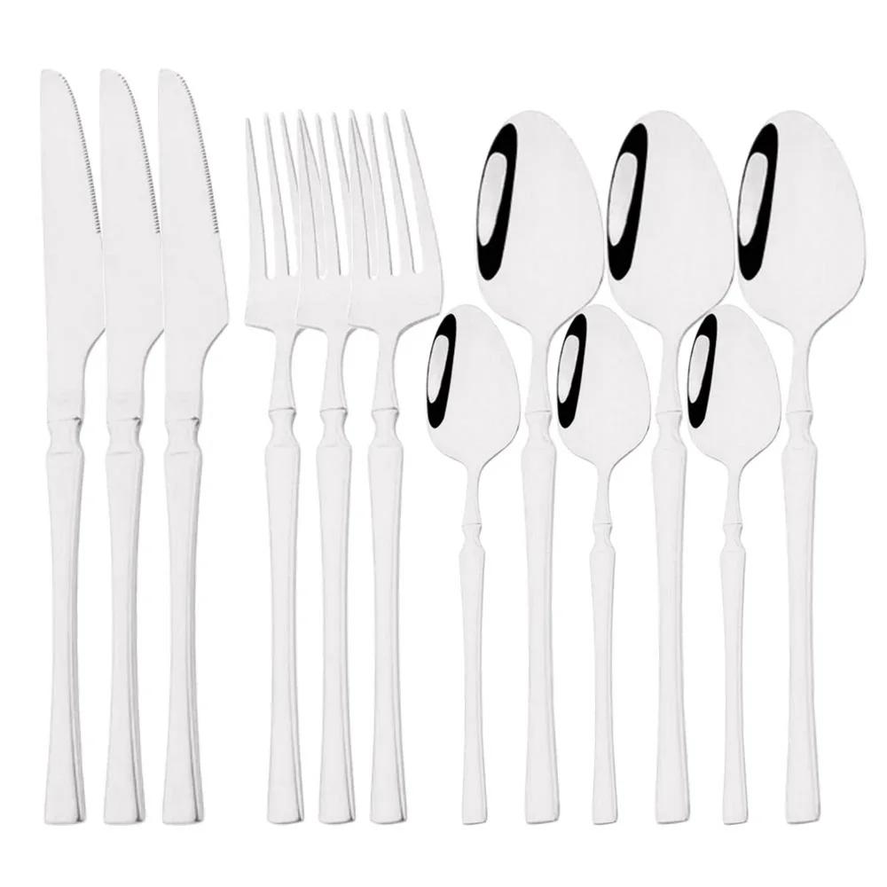 12Pcs Gold Dinnerware Stainless Steel Cutlery Set Knife Fork Tea Spoon Dinner Flatware Set Kitchen Silverware Tableware