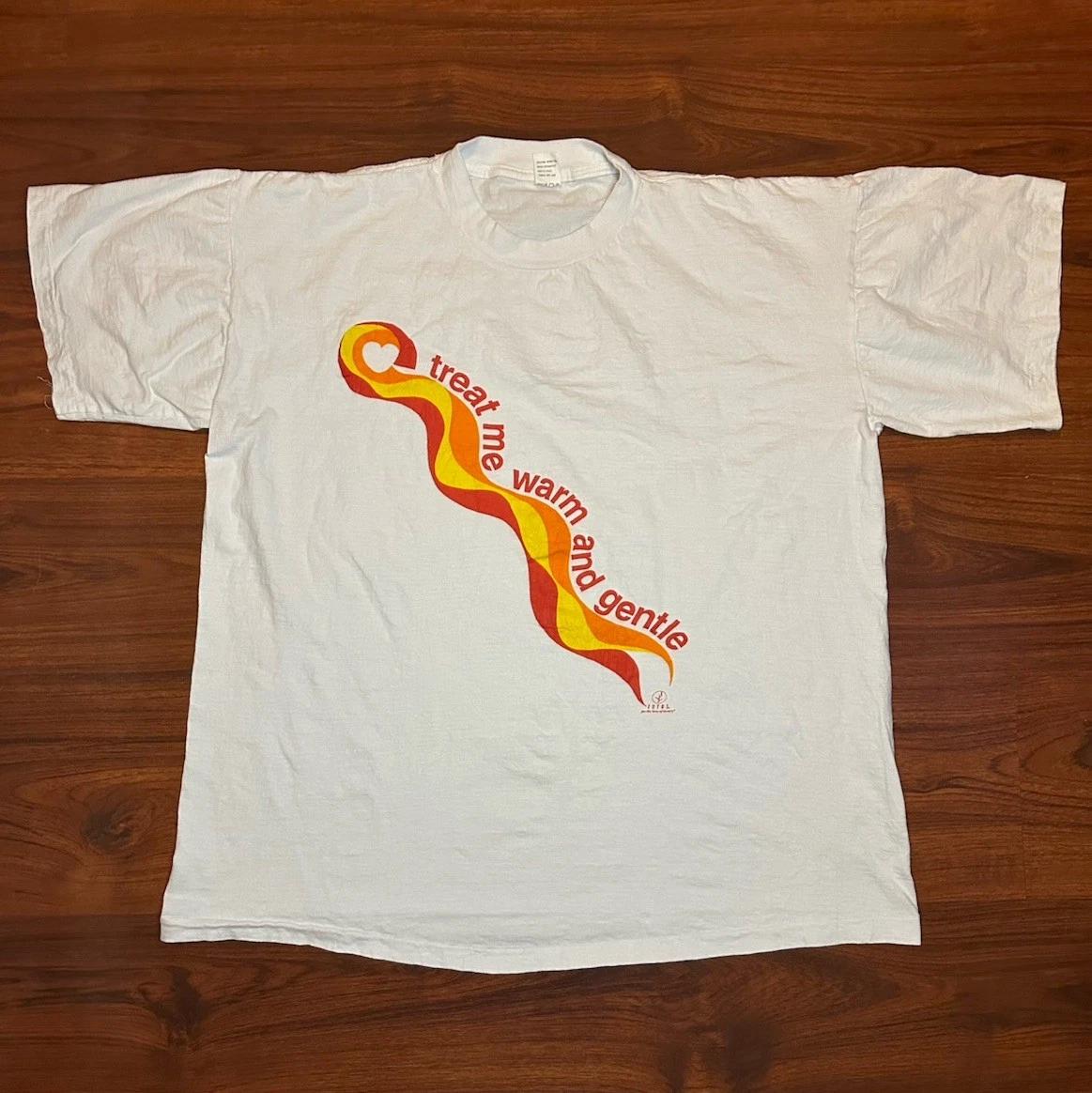 

VTG 90s Single Stitch Treat Me Warm And Gentle White T Shirt Size XL Mens Zotos S