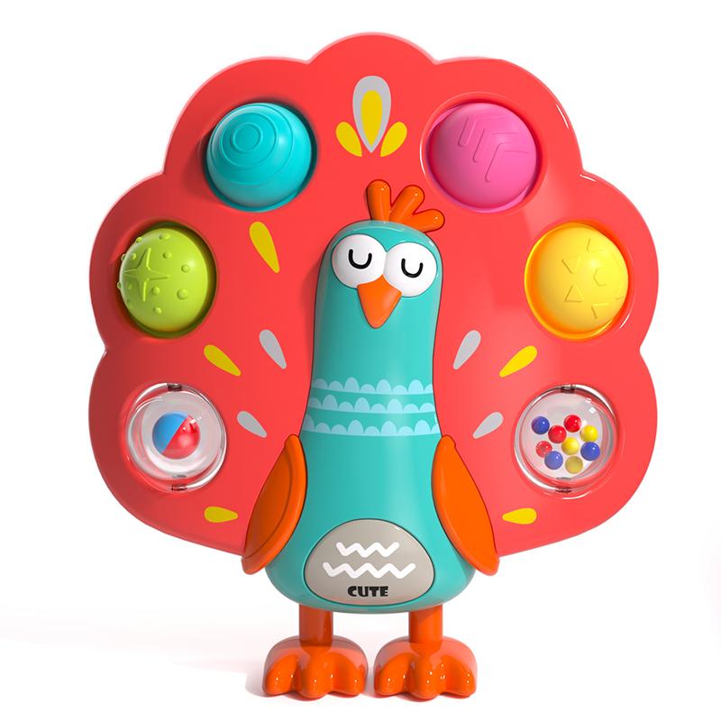Baby grabbing practice board pressing peacock toy baby decompression puzzle finger training fine motor toy