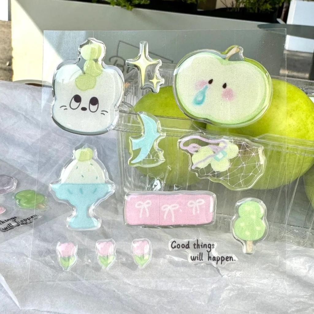 Girlish Cute Pink Fruit Ice Cream 3D Relief Stickers High-quality Epoxy Resin Jelly Decals for IPad Laptops Phone Case DIY Decor