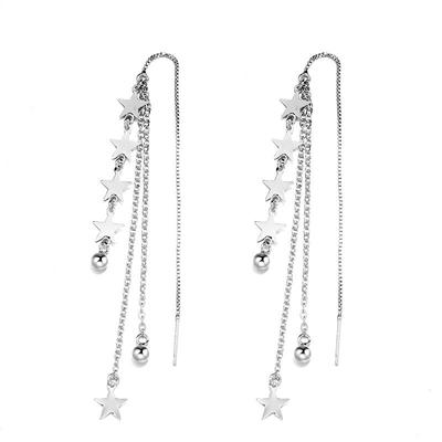 925 Sterling Silver Meteor Shower Ear Line Female Long Tassel Star Ear Chain Earrings Korean Small Fresh Wishing Jewelry