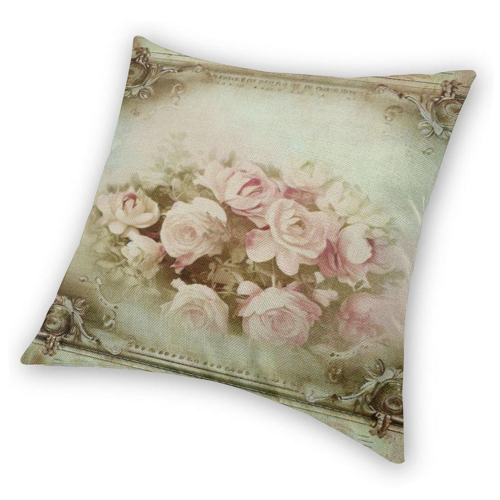 Roses French Shabby Chic Square Pillowcase Polyester Linen Velvet Pattern Zip Decor Pillow Case Sofa Seater Cushion Cover 18"