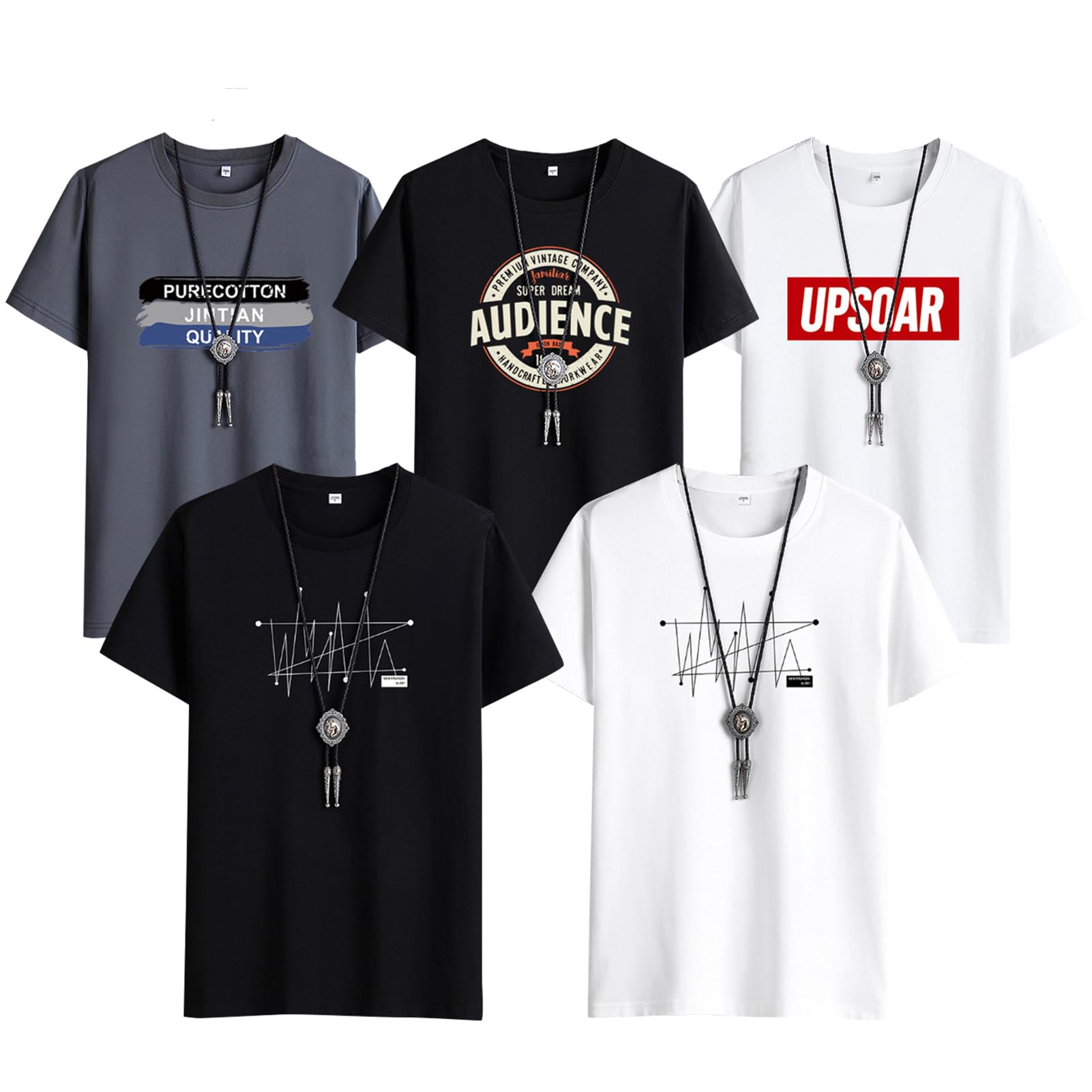 

AYISTELU Мужские футболки с коротким рукавом, 5 штук, 100% хлопок, с графическим принтом, черные, белые и серые, повседневное нижнее белье (JP, Алфавит, 2XL, Смешанные цвета)