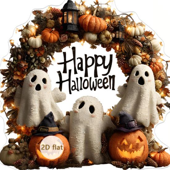 Halloween 2D Flat Acrylic Sign Cute Ghost Pumpkin Wreath Table Stand Decoration for Halloween Tiered Tray Home Office Decor