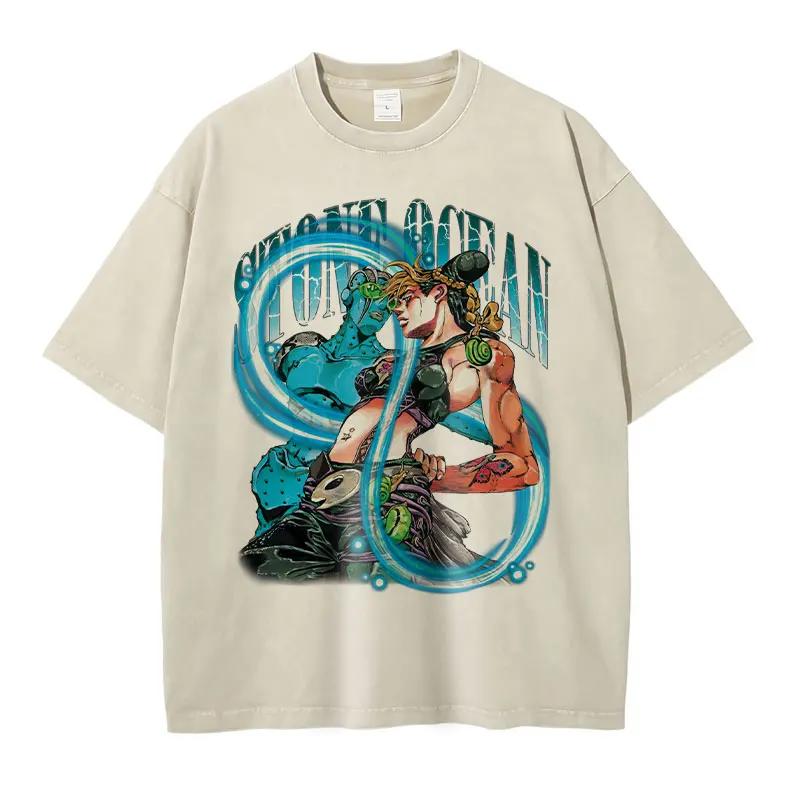 Anime JoJos Bizarre Adventure T Shirt Vintage Washed JOJO Sex Pistols Tshirts Oversized Retro Manga Guido Mista Tops Tees Men