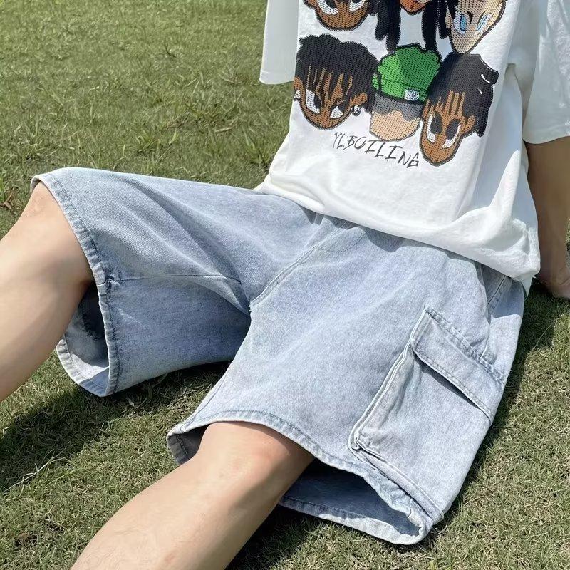 Summer Men Denim Short Streetwear Vintage Korean Harajuku Pocket Jeans Shorts Hip Hop Cargo Pants Oversized Bottoms Male Clothes