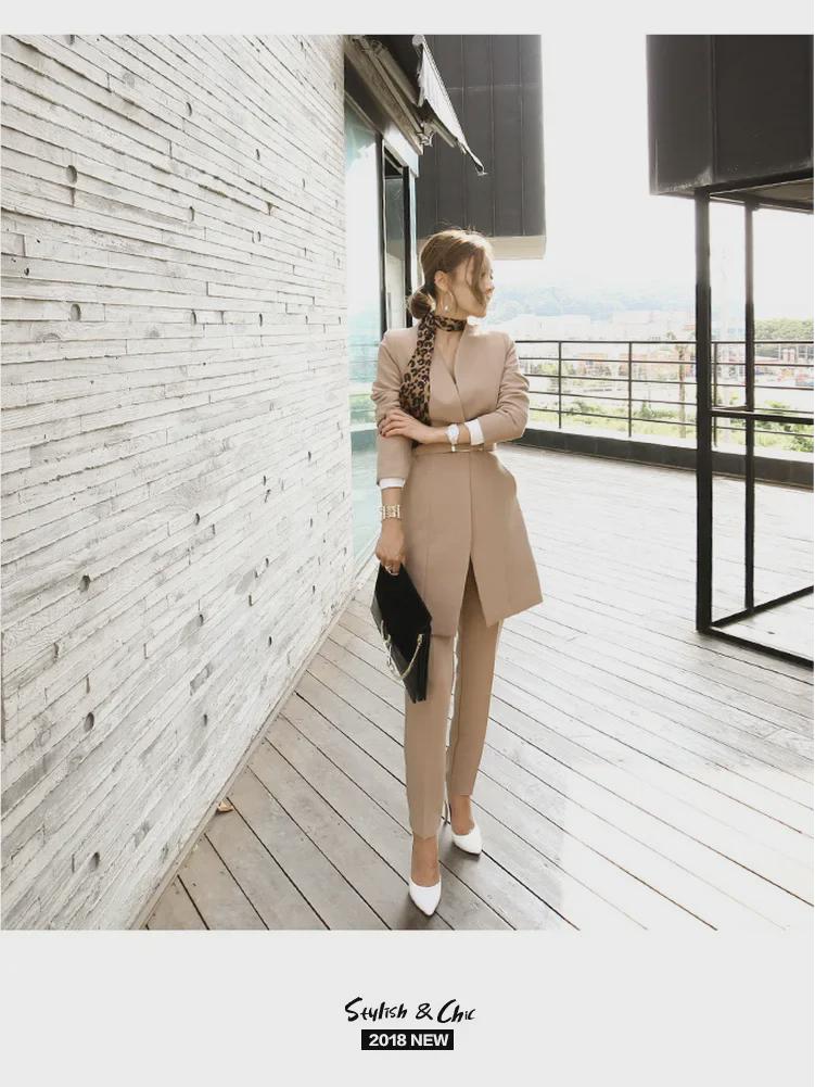 2025 Autumn New Korean Women's Long Blazer & Slim Trousers Set