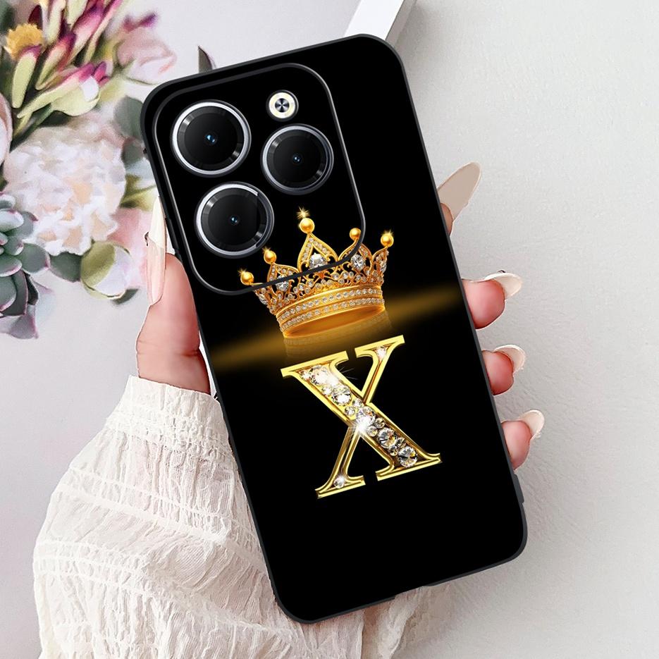 Pro pouzdro Infinix Hot 40 Pro X6837 Luxusní kryt s písmeny a korunkou Měkké silikonové pouzdro na telefon Pro Infinix Hot 40i Hot40 Pro Hot40i