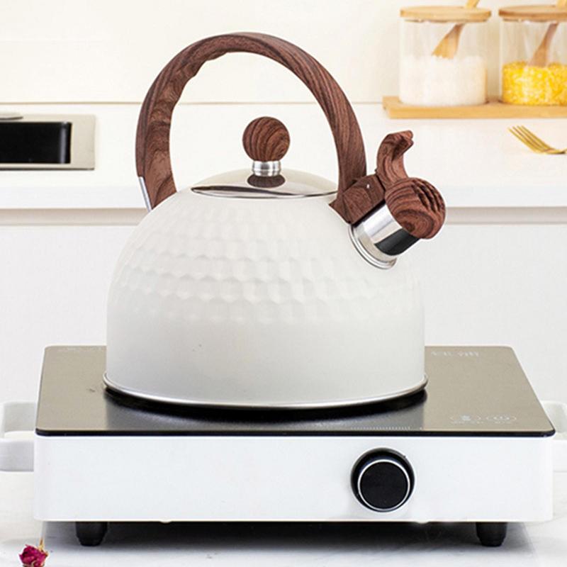 Whistling Teapot White Stainless Steel Tea Kettle 2.5L Multipurpose Household Tools With Rubber-Wrapped Handle For Boiling Water
