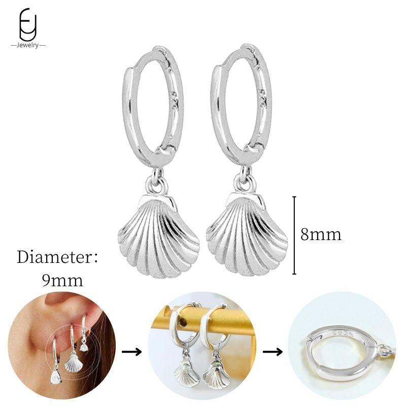 925 Sterling Silver Needle Vintage Heart/Shell Pendant Earrings Round/Square Plate Hoop Earrings for Women Party Fashion Jewelry