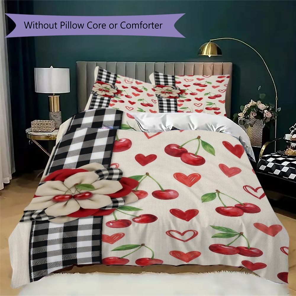 Strawberry and Love Pattern Bedding uilt Set uilt Cover Pillowcase Home Decoration Birthday Gift (1 * duvet cover + 2 * pillowcase without core)