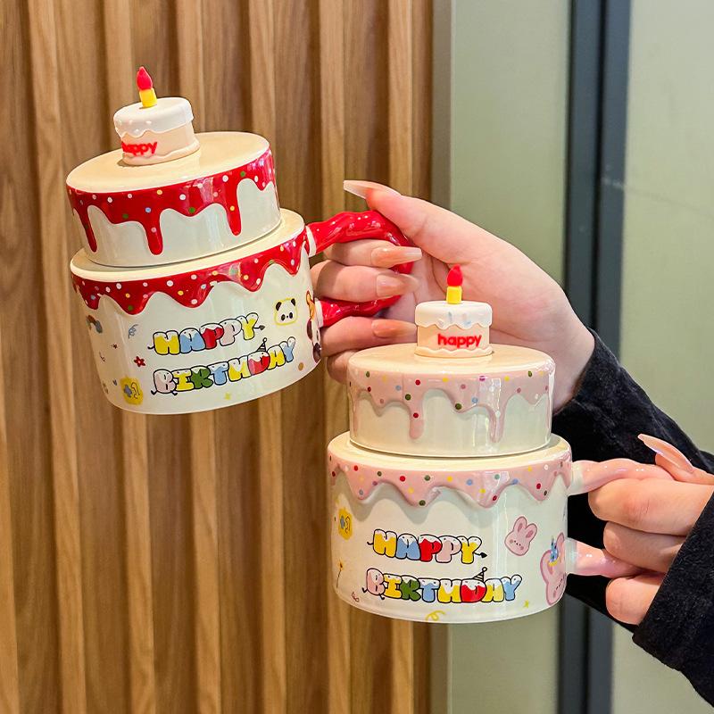 Girlfriend Birthday Gift Cute Cream Cake Cup Girls Ceramic Mug Ritual Souvenir Gift Box