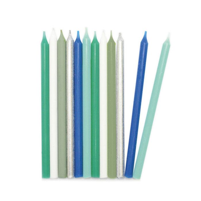 Bougies longues - Classiques - Bleu/Argenté - 12 cm - 12 pcs
