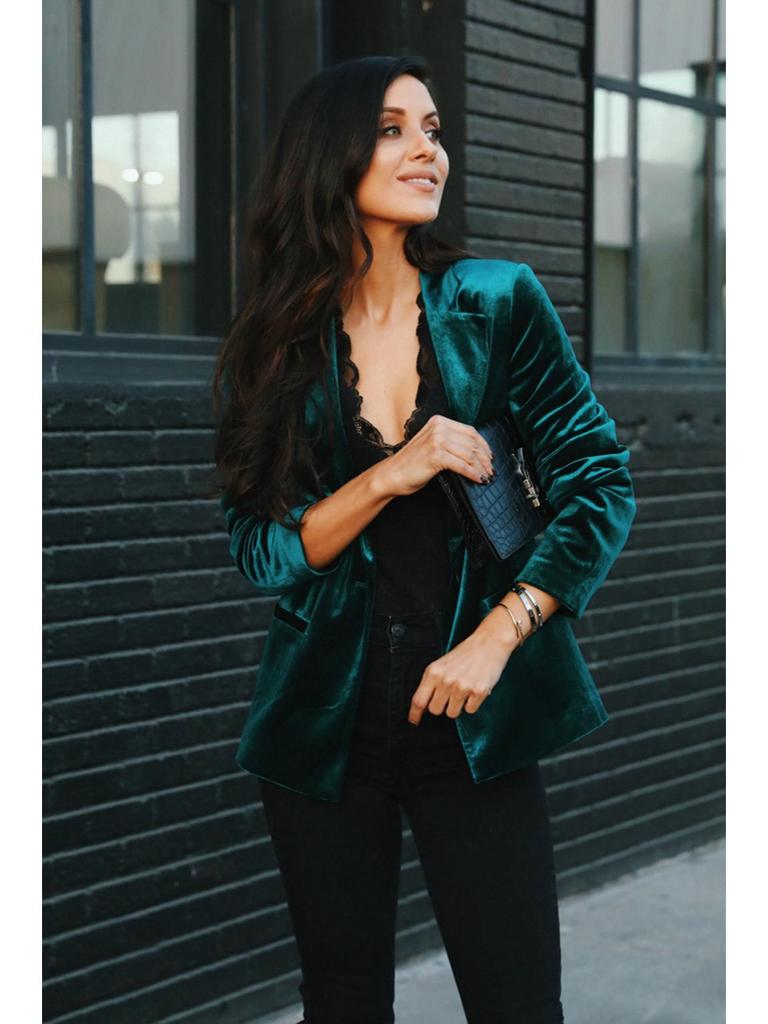 2024 Autumn Women's Gold Velvet Slim Fit Blazer - European & American Style Long Sleeve Casual Outerwear