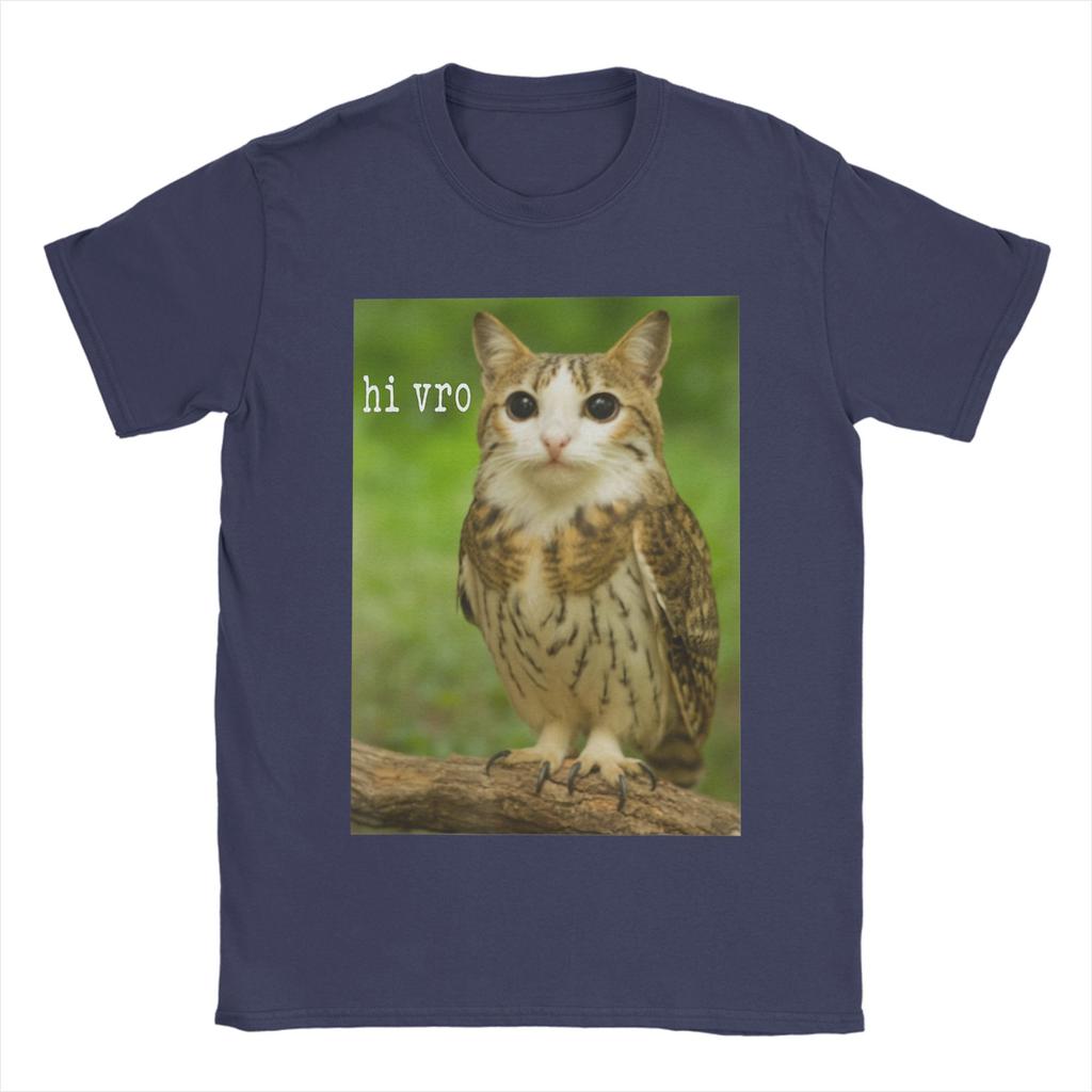 Men Meowl Cat Owl Hi Vro Funny Internet Meme T Shirt 100 Cotton Tops Vintage Short Sleeve O Neck Tees Plus Size TShirts