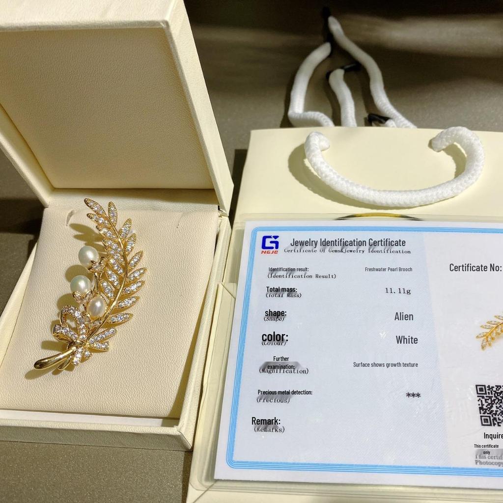 Luxury Japanese Wheat Ear Freshwater Pearl & Zircon Brooch Pin