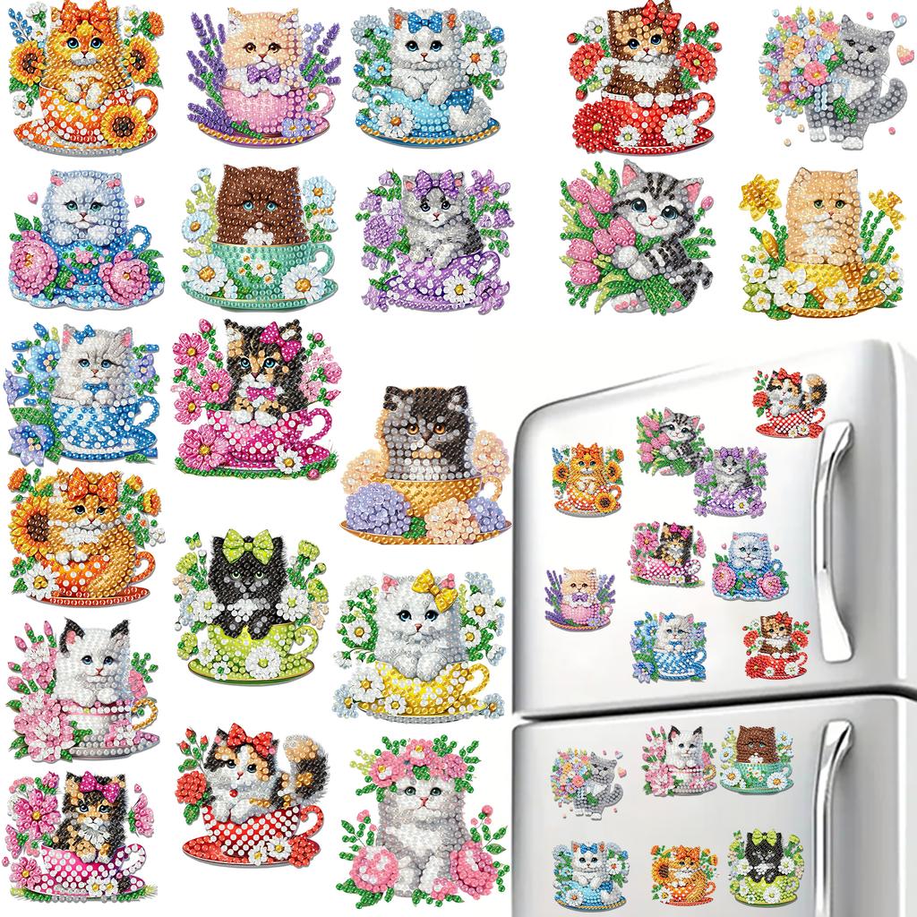 20Pcs Animal DIY Magnetic Diamond Art Decor Diamond Art Stickers Refrigerator Painting Kits for Adults DIY Home Decors