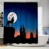 Boeiende Huilende Wolf Naar Maan Douchegordijn Bos Nachthemel Blauw Oranje Kleurovergang Waterdicht Voor Badkamer Decor Gemakkelijk Schoon te Maken