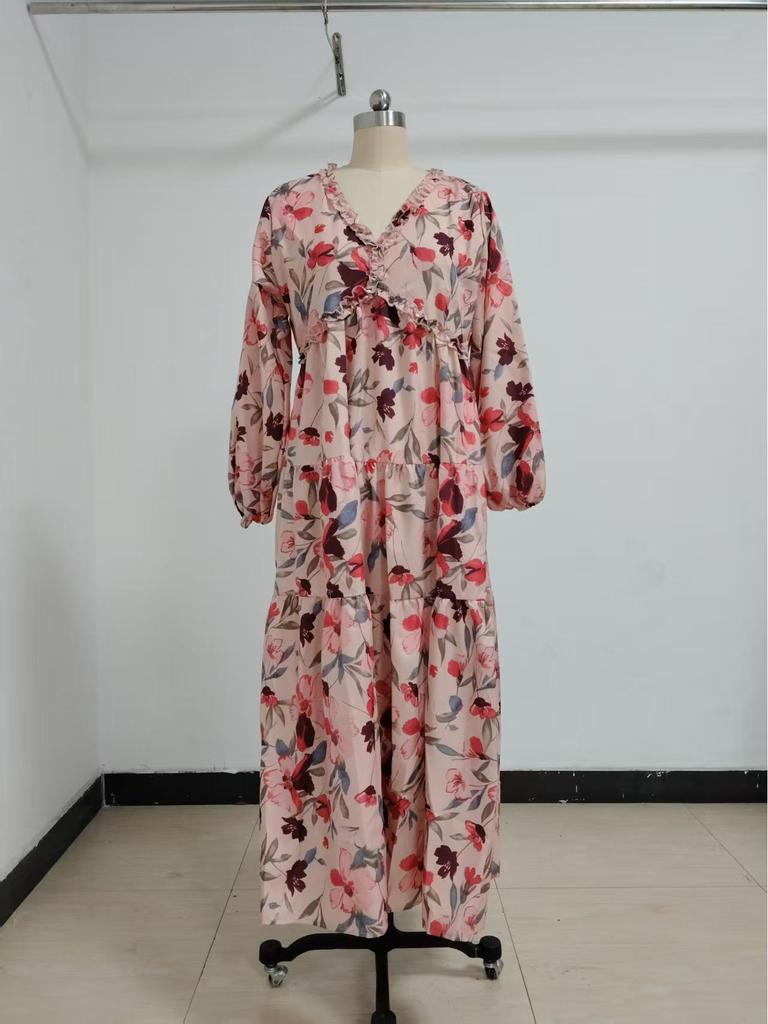 2025 Elegancka Damska Suknia Wieczorowa z Długim Rękawem z Europejskim Nadrukiem