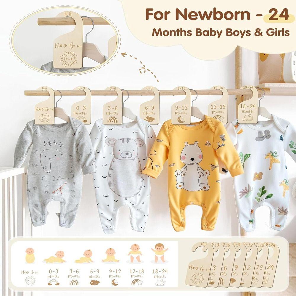 7/8Pcs Label Assortment Infant Wardrobe Divider Wood Nursery Clothes Organizers Home