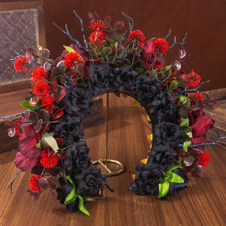 Gothic Bridal Hair Band Realistic Flower Headband For Medieval Fantasy Wedding Cosplay Event Hiar Decoration