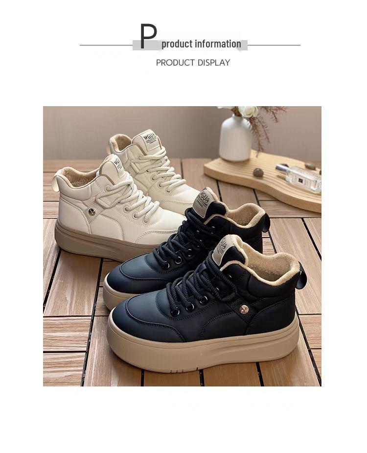 Women's High-Top Leather Sneakers: 2025 Autumn/Winter Thick-Soled Plus Velvet Warm Casual Shoes