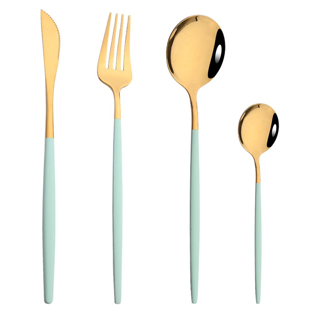 Rose Gold Mirror Cutlery Set Fruit Forks Spoons Dessert Knives Wedding Dinnerware Stainless Steel Flatware Dinner Tableware Set