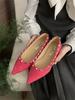 French Pointed Inner Height Increase Rivet Single Shoes Women's 2025 Spring and Summer New Shallow Mouth Soft Sole Red Wedding Shoes Banquet Ladyshoes