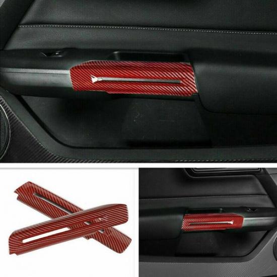 Interior Door Armrest Cover Trim Decor for Ford Mustang 2015+Red Carbon Fiber