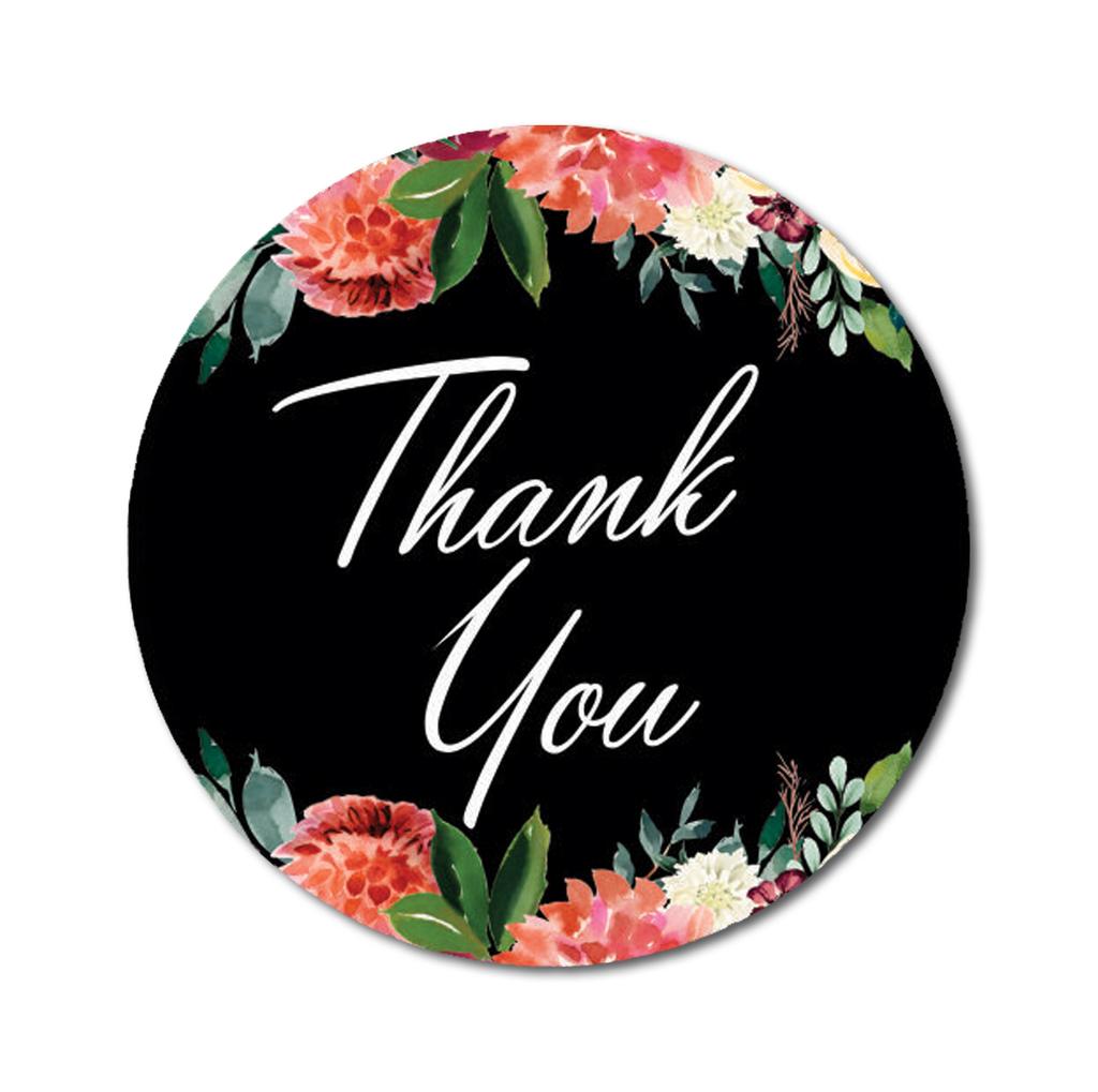 Darling Souvenir Pack Of 45 Pcs Round Chrysanthemum Floral Border Black Thank You Stickers-1.6